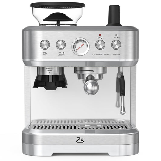 Espresso Machine with Built-in Grinder,Italian ULKA 15 Bar Espresso Machine - 85oz Water Tank, Dual PID Control, Milk Frother & Auto-Cleaning for Perfect Lattes and Cappuccinos
