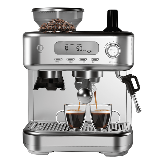 Espresso Machine with Grinder - 15 Bar Professional Cappuccino and Latte Maker with Powerful Milk Frother for Home Barista,LCD Display,Single & Double Cup Stainless Steel Coffee Maker