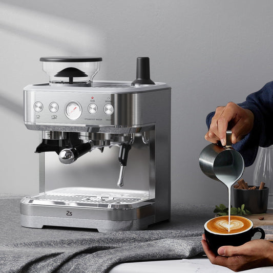 Espresso Machine with Grinder & Milk Frother,15 Bar Professional Espresso Coffee Machine with 2.5L Removable Water Tank,Pressure Dial,PID Temperature Control,Auto Clean Function for Home Office