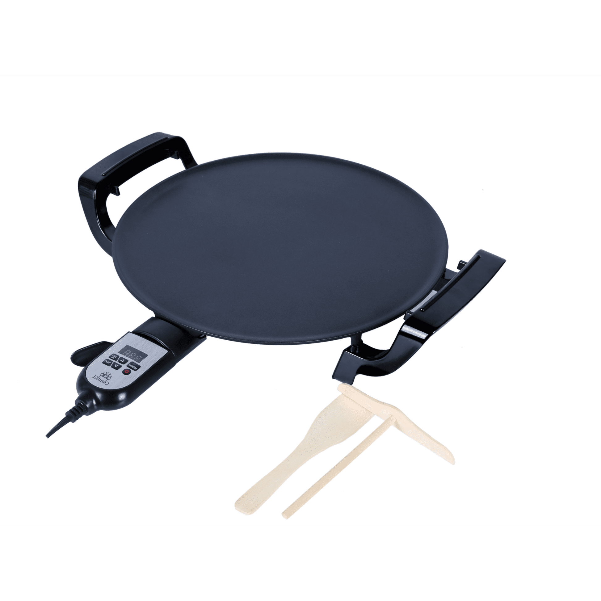Ethniq 16" Electric Griddle for Ethiopian Injera Crepe, Lefse, Mogogo, Mitad, Pancake Teff Maker - Adjustable Heat Control with Digital Screen - Non-Stackable Surface - Even Heat Distribution