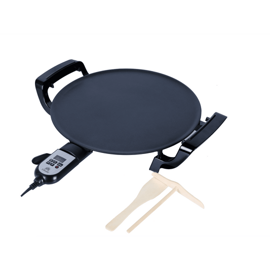 Ethniq 16" Electric Griddle for Ethiopian Injera Crepe, Lefse, Mogogo, Mitad, Pancake Teff Maker - Adjustable Heat Control with Digital Screen - Non-Stackable Surface - Even Heat Distribution