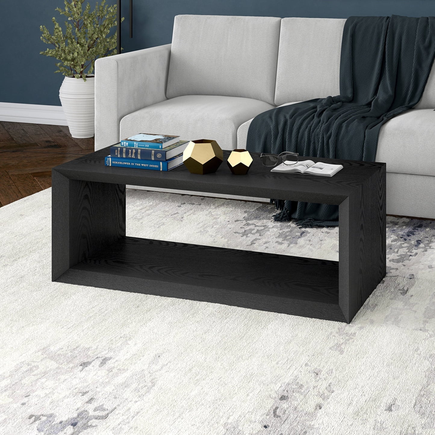 Evelyn&Zoe Osmond Easy Assembly Medium Density Fiberboard Coffee Table, Black Grain