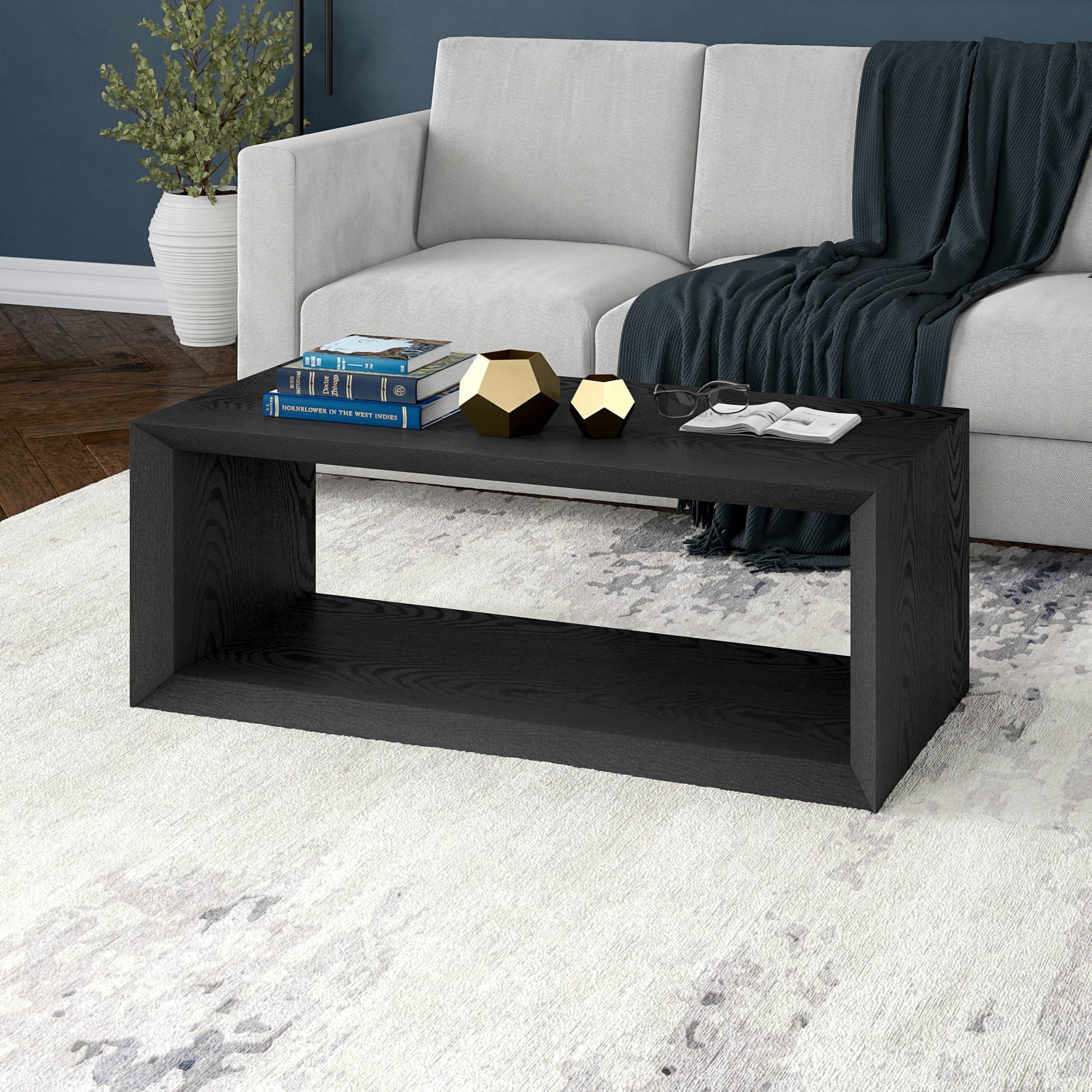 Evelyn&Zoe Osmond Easy Assembly Medium Density Fiberboard Coffee Table, Black Grain