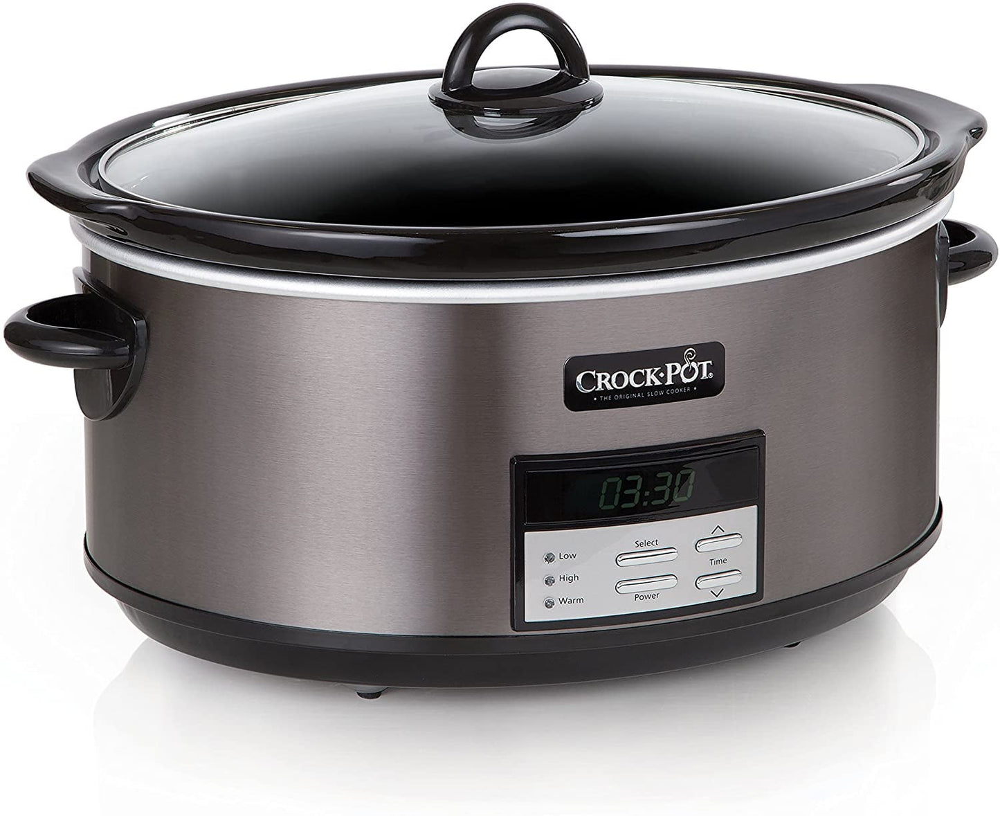 Extra-Large 8-Quart Programmable Slow Cooker with Auto-Warm Function and Black Stainless Steel Finish, Single Unit