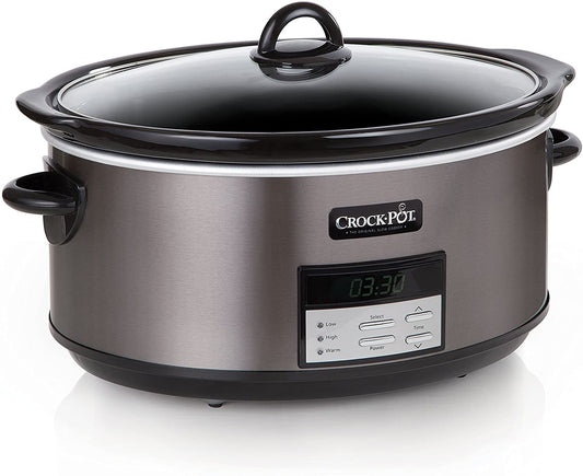 Extra-Large 8-Quart Programmable Slow Cooker with Auto-Warm Function and Black Stainless Steel Finish, Single Unit