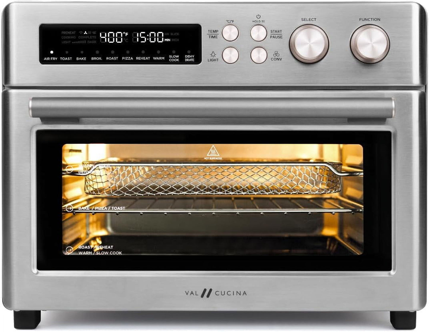 Extra Large Countertop Convection Oven, 10-in-1 Combo with Infrared Heating, 6-Slice Toast Capacity, Enamel Baking Pan for Easy Clean, Recipe Book Included, Brushed Stainless Steel Finish