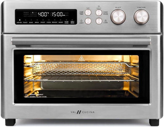 Extra Large Countertop Convection Oven, 10-in-1 Combo with Infrared Heating, 6-Slice Toast Capacity, Enamel Baking Pan for Easy Clean, Recipe Book Included, Brushed Stainless Steel Finish