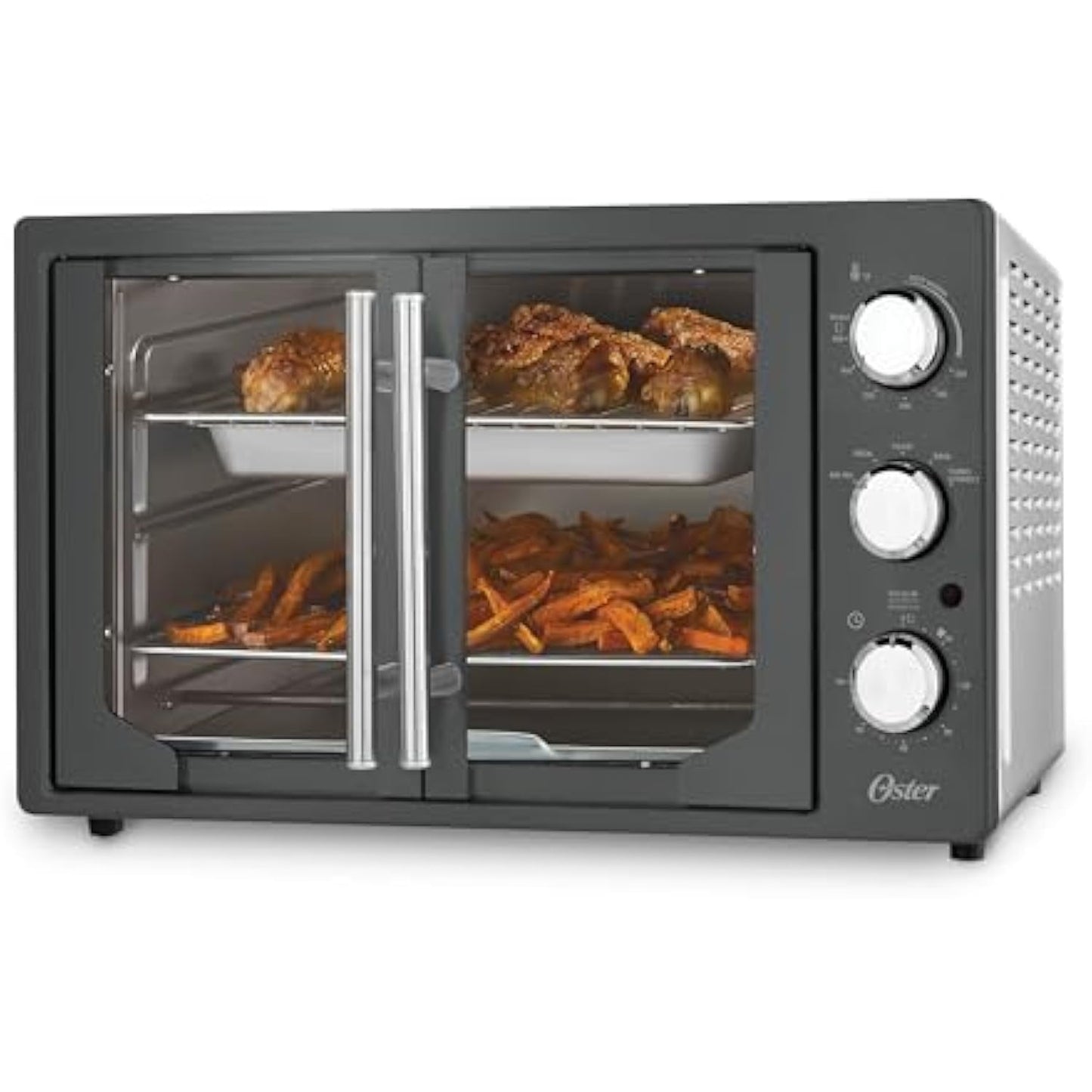 Extra-Large French Door Air Fryer Countertop Oven, 60-Min Timer, 6 Cooking Functions, Versatile Accessories, Reduces Energy and Cooking Time