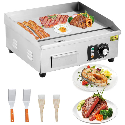 Faitaliicy Commercial Electric Griddle 110V Electric Flat Top Countertop Griddle Stainless Steel Teppanyaki Grill With Non-Stick Plate Adjustable Temperature Control For Home Restaurant
