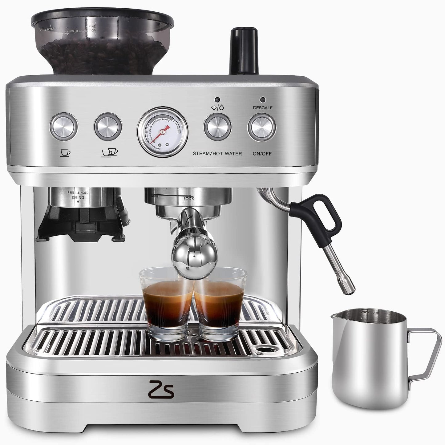 Faitaliicy Espresso Machine 20 Bar Stainless Steel Semi Automatic Espresso Maker With Grinder Professional Espresso Maker Latte And Cappuccino Machine With Automatic Milk Frothe For Office Cafe