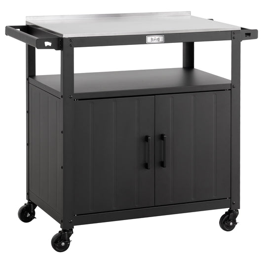 Feasto Outdoor Grill Cart with Stainless Steel Tabletop, Storage Cabinet, Wheels