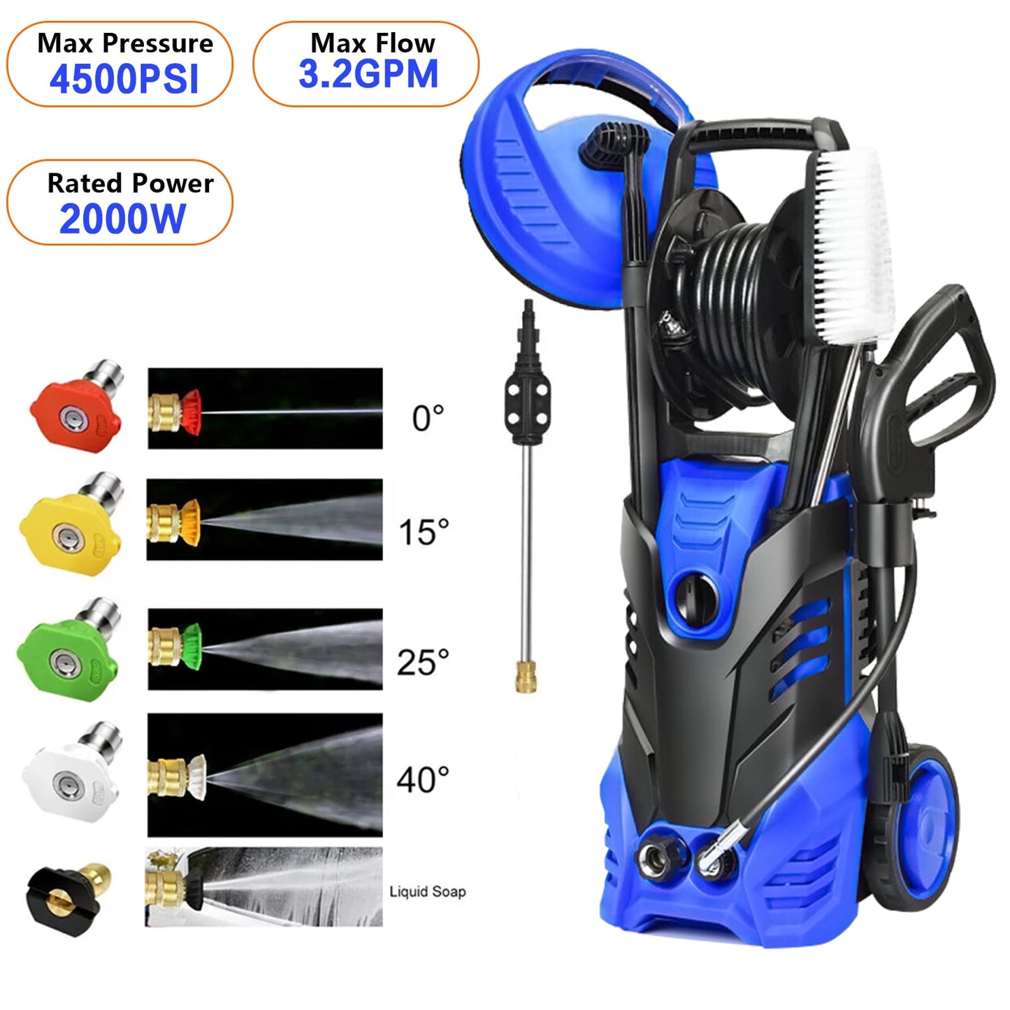 Fenbeli 4500PSI Electric Pressure Washer Adjustable Pressure Max 3.2 GPM  for Your Home and Garden