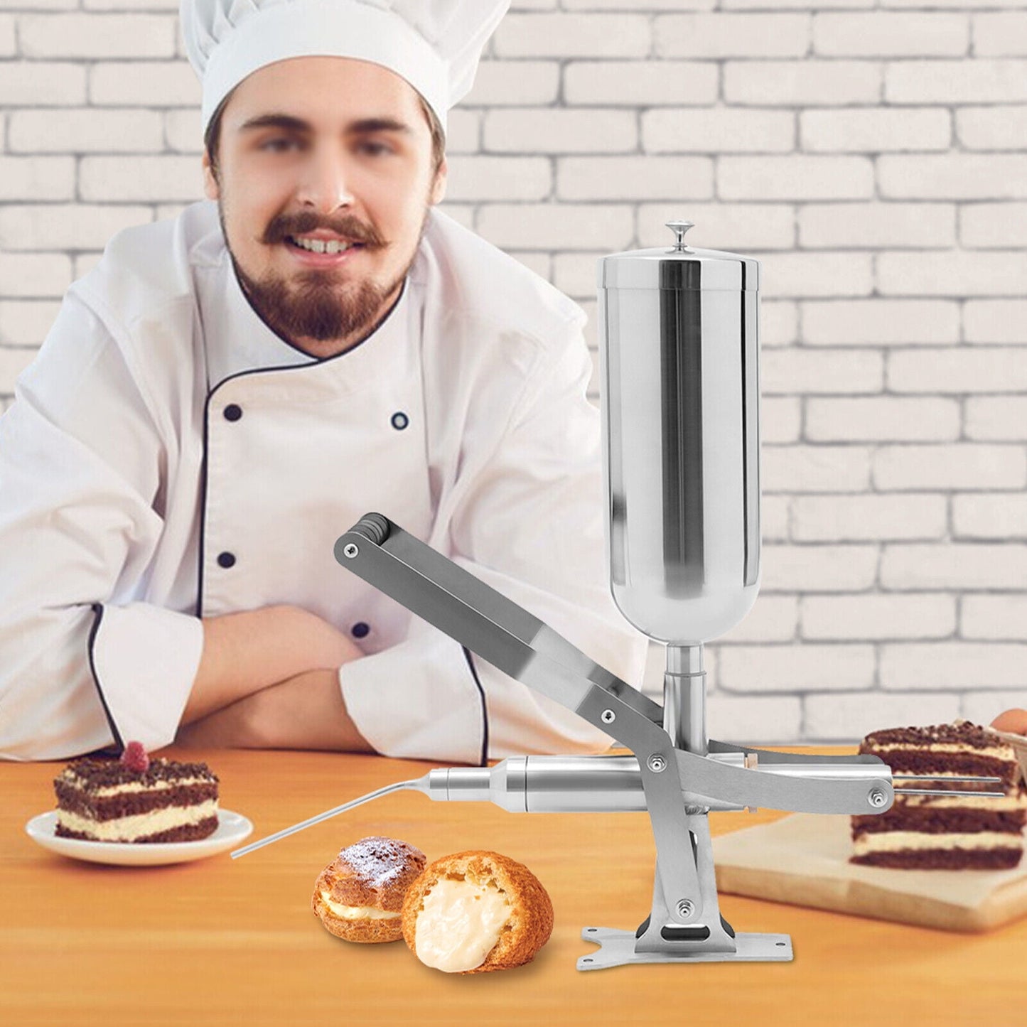 Fichiouy 5.28 Quarts Capacity Manual Churros Filler Doughnut Baking Machine Stainless Steel Vertical Commercial Spanish Churro Maker