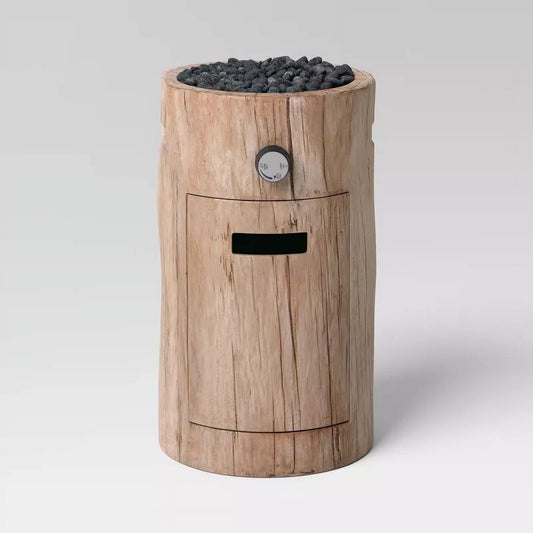 Fire Pit Weather/Natural Finish Small LP Round Outdoor Fire Column Natural Heat-Resistant, No Assembly, Lava Rock Included