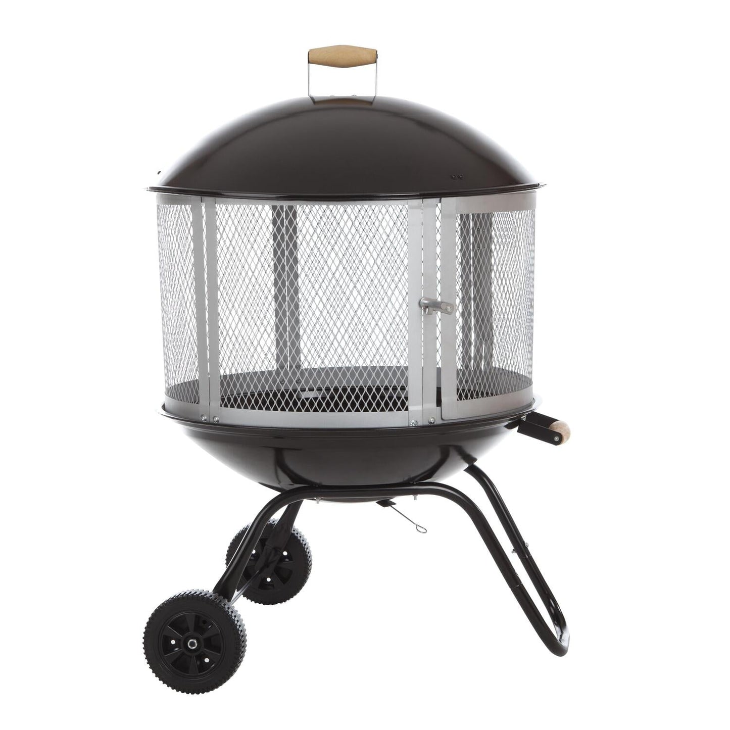 Fire Sense Fire Pit Bessemer Rolling Patio Fireplace Wooden Bonfire Porcelain Enamel Wood Burning with Wheels