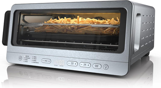 Flip Toaster Oven&Air Fryer, 8-in-1 Functionality, Flip Up&Away Capability for Storage Space, LargeCapacity, Air Fry Basket, SheetPan, Wire Rack&Removable Crumb Tray, Stainless,1800 watts, SP151