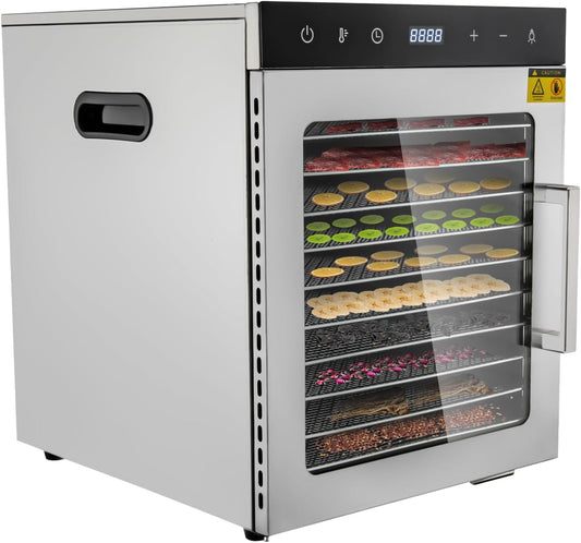 Food Dehydrator Stainless Steel Dryer Machine Electric Food Dryer Machine w/Digital Temperature & Timer, 800W 110V (10 Trays)