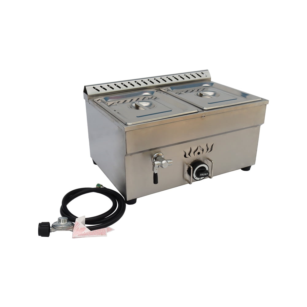 Food Soup Warmer Buffet Steam Heater 2-Pan LP Gas with Pressure Relief Valve