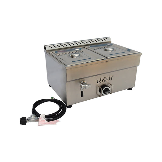 Food Soup Warmer Buffet Steam Heater 2-Pan LP Gas with Pressure Relief Valve