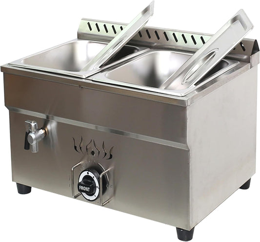 Food Soup Warmer Commercial Canteen Buffet Steam Heater 2-Pan LP Gas with Pressure Relief Valve