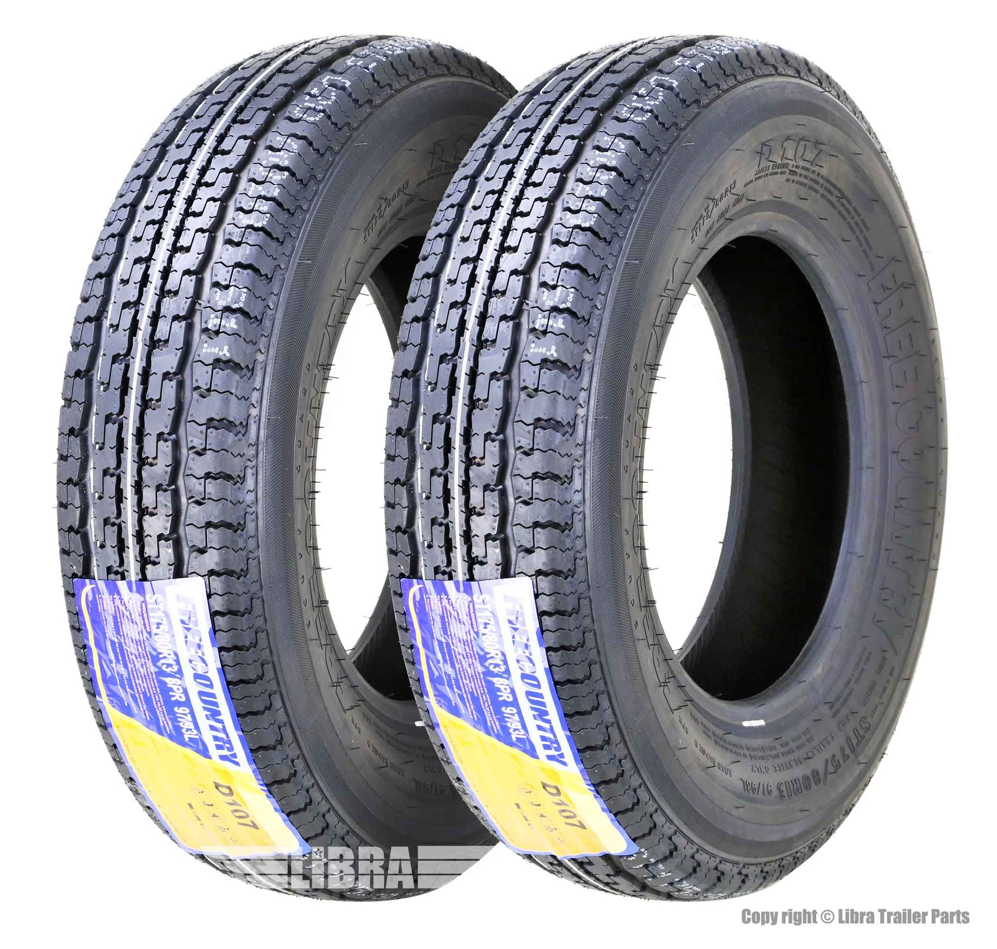 Free Country Premium Trailer Tires ST175/80R13 8 Ply Load Range D Steel Belted Radial w/Scuff Guard, Set 2