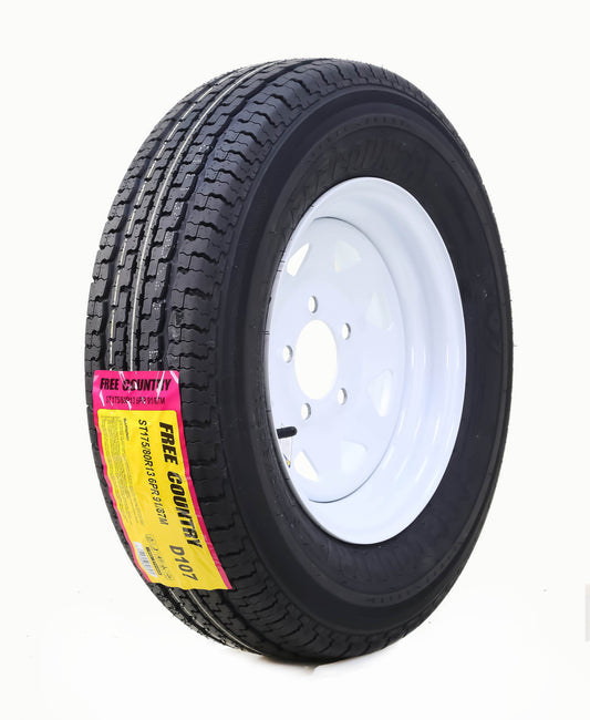 Free Country Trailer Tire Wheel Assembly ST175/80R13 6-Ply C 91M 5 Lug on 4.5" PCD White Spoke Rim