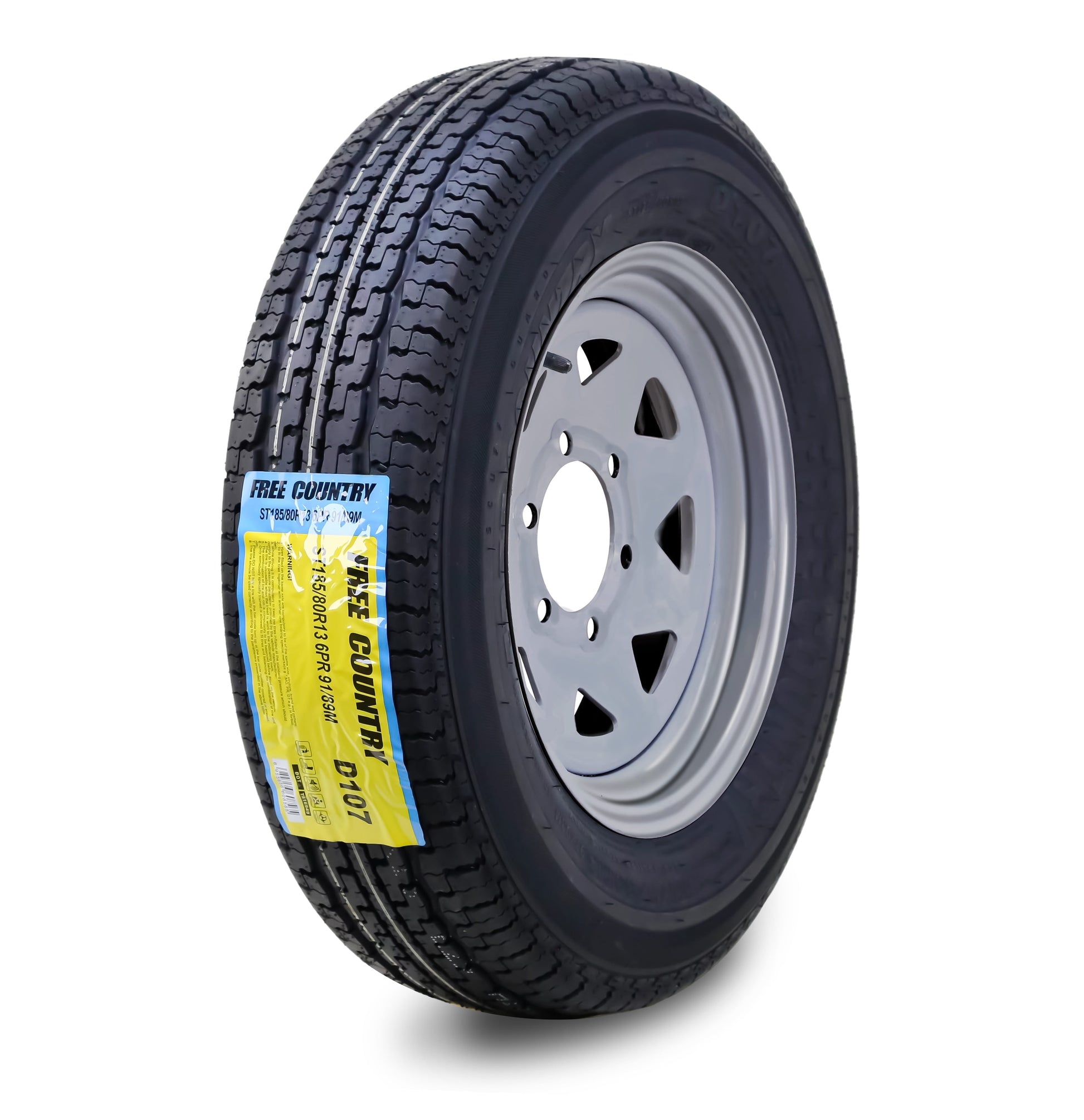 Free Country Trailer Tire Wheel Assembly ST185/80R13 6-Ply C 94M 5 Lug on 4.5" PCD Silver Spoke Rim