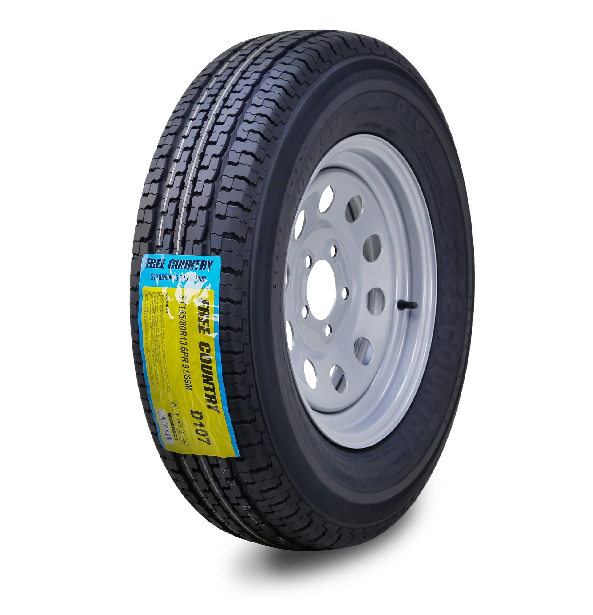 Free Country Trailer Tire Wheel Assembly ST185/80R13 6-Ply C 94M 5 Lug on 4.5" PCDSilver Mod Rim