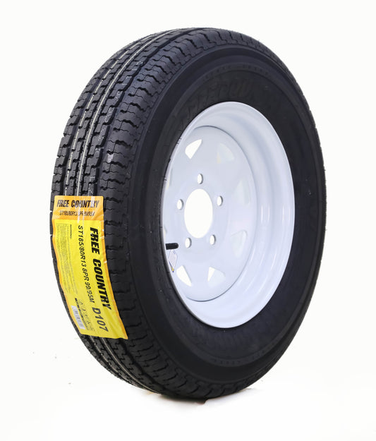 Free Country Trailer Tire Wheel Assembly ST185/80R13 8-Ply D 99M 5 Lug on 4.5" PCD White Spoke Rim