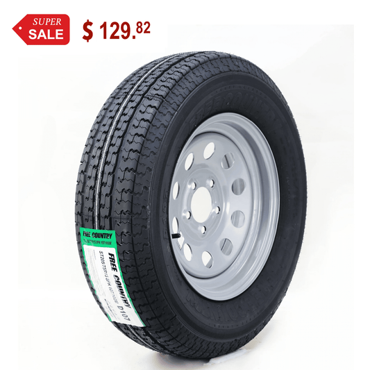 Free Country Trailer Tire Wheel Assembly ST205/75R15 8-Ply D 107M 5 Lug on 4.5" PCD Silver Mod Rim