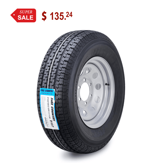 Free Country Trailer Tire Wheel Assembly ST225/75R15 10-Ply E 117M 6 Lug on 5.5" PCD Silver Mod Rim