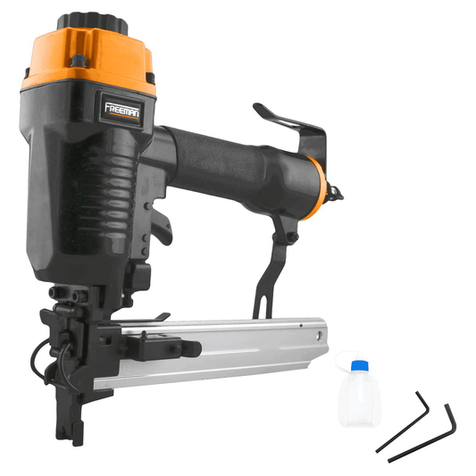 Freeman PFS16 Durable Pneumatic 16 Gauge 1 Inch Ergonomic and Lightweight Fencing Stapler with Belt Hook, Air Tool Oil, and Adjustment Tools