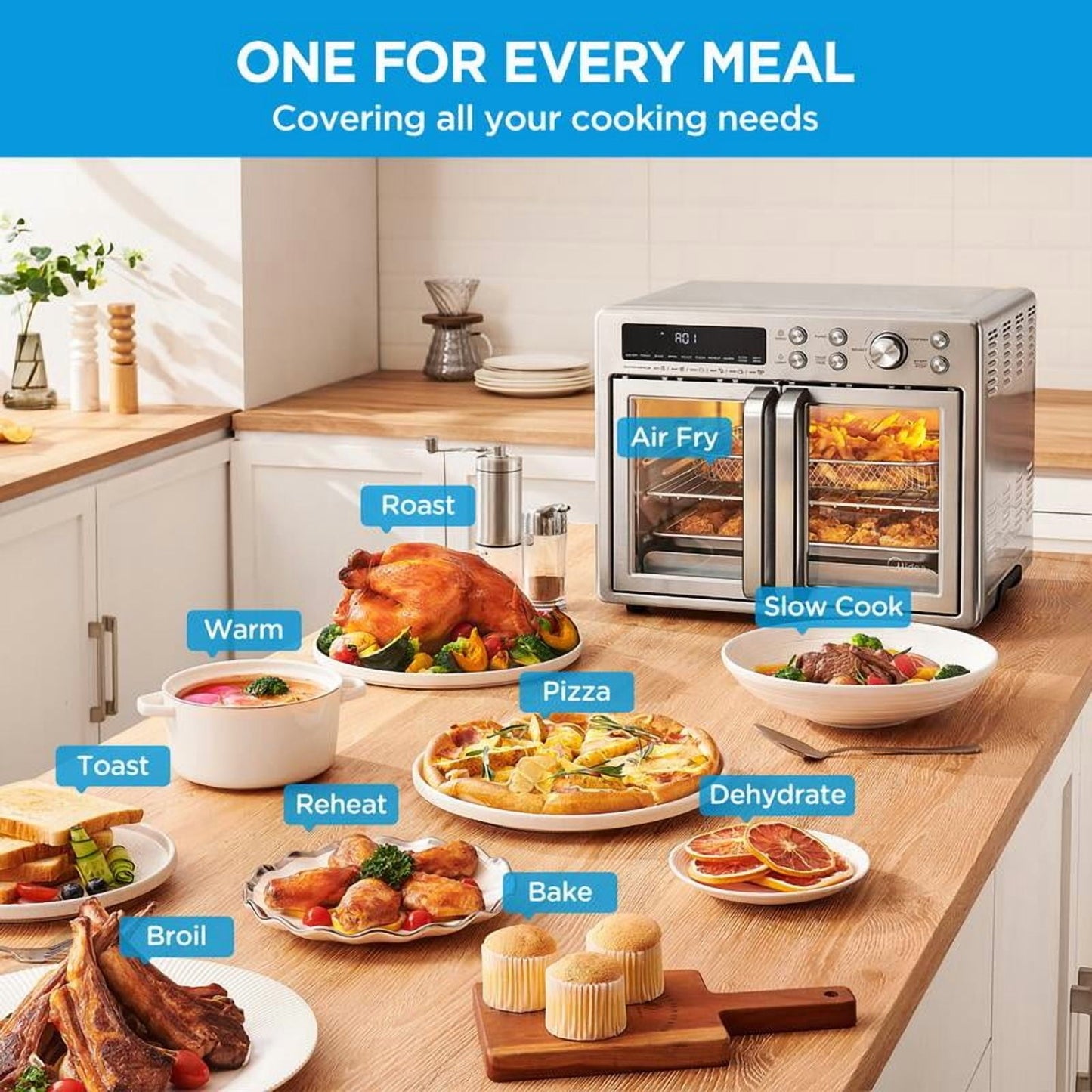 French Door Air Fryer Toaster Oven Combo 26.4 QT, Extra Large Countertop Air Fryer Oven 10-in-1 Combo, 25% Faster Cooking & 90% Less Oil