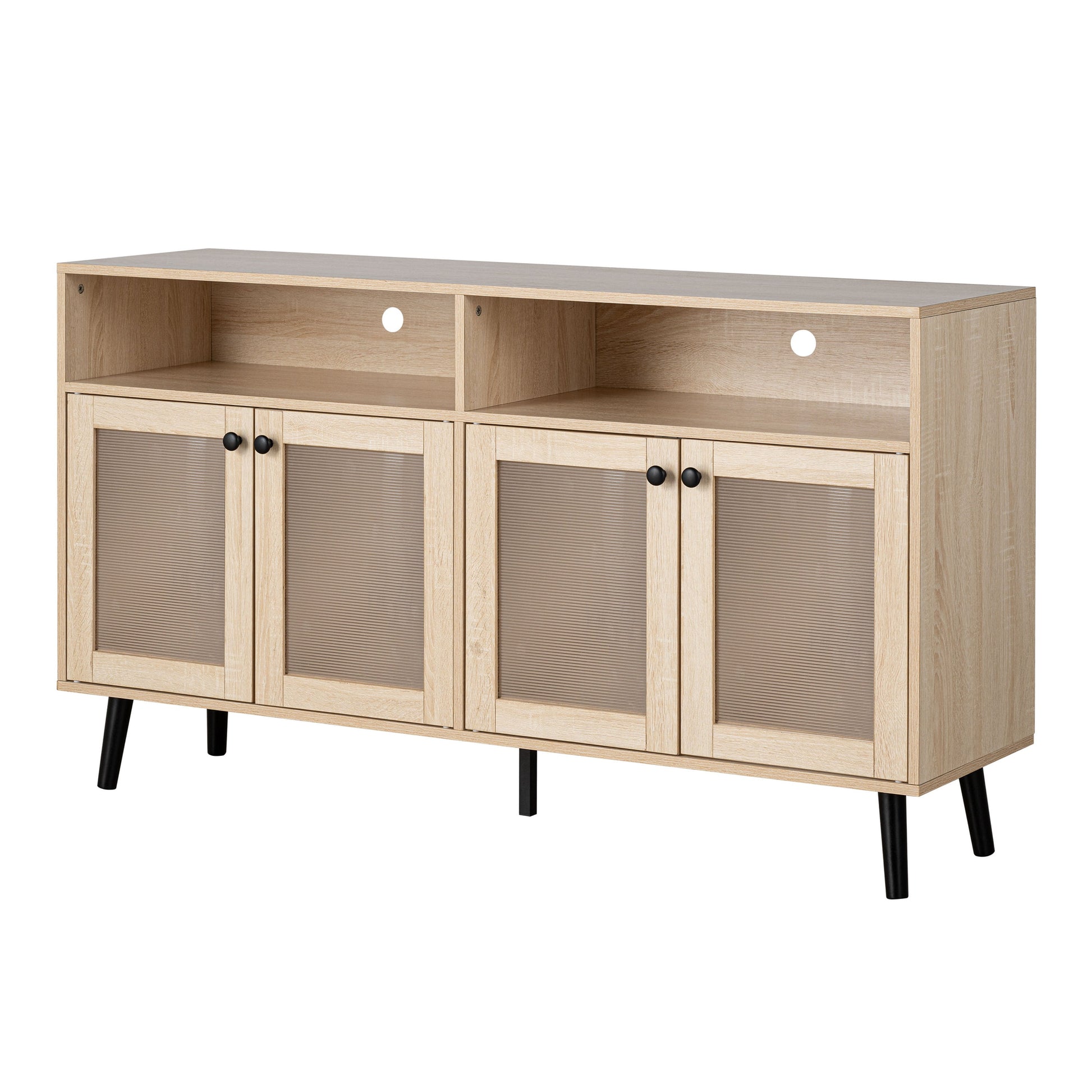 Furniture of America Ronan 4-Door TV Stand for TVs up to 56" with Cable Management, Natural