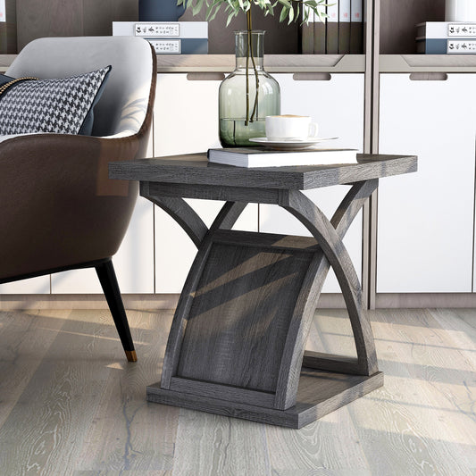 Furniture of America Neya 1-Shelf Wood End Table, Distressed Gray
