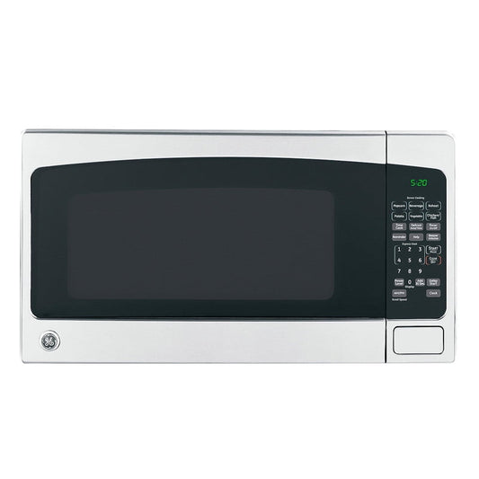 GE 2.0 cu ft 1200-Watt Countertop Microwave with Sensor Cooking & 16" Turntable, Black Stainless Steel, Push Button Door, One-Touch Presets