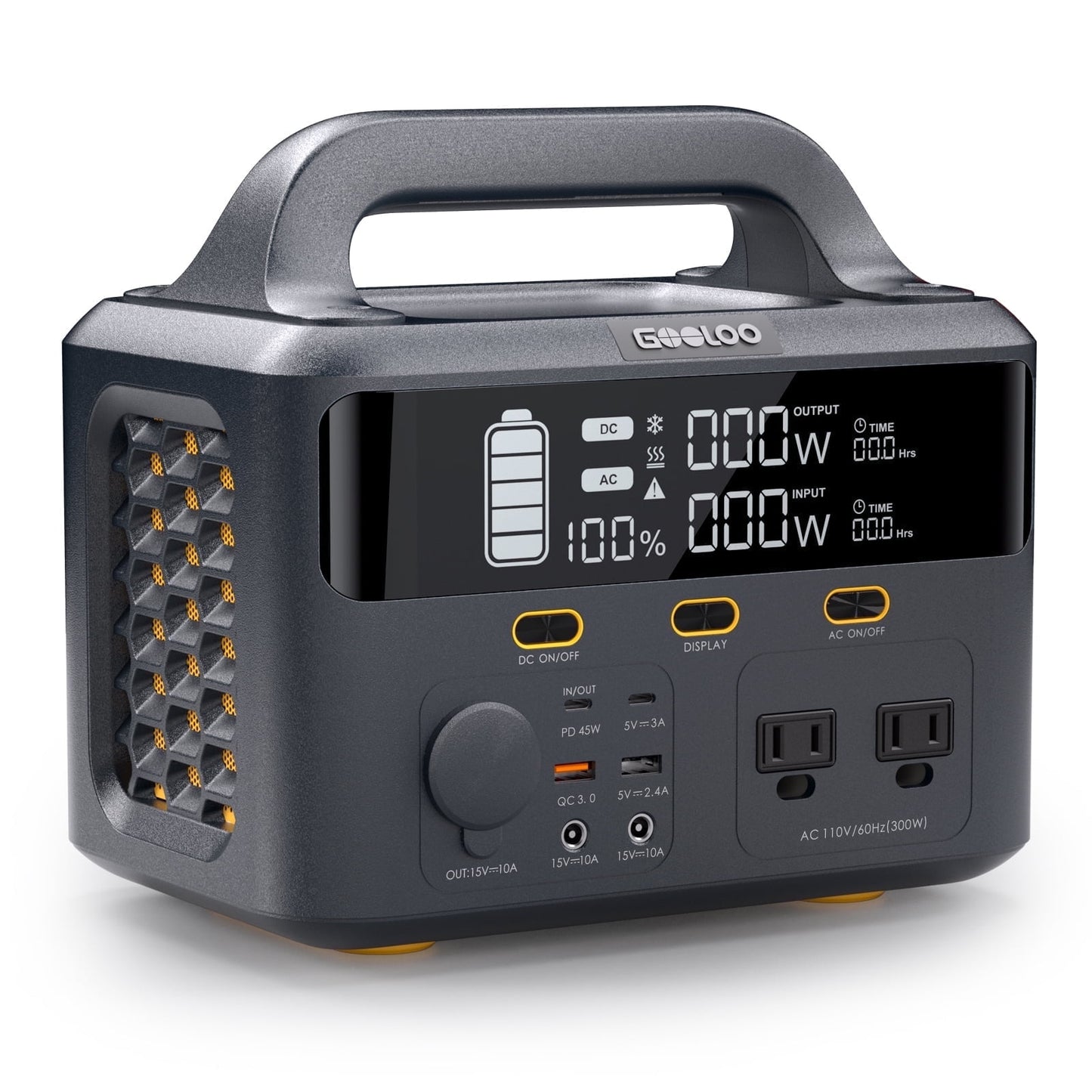 GOOLOO Discovery 300 Portable Power Station 259Wh, 300W Solar Generator with 7" LCD Display, 9 Ports for Charging CPAP/Laptop/Camping, USB-C PD 45W, Fast Charge in 2H, Lightweight 8.4lbs for Emergenc