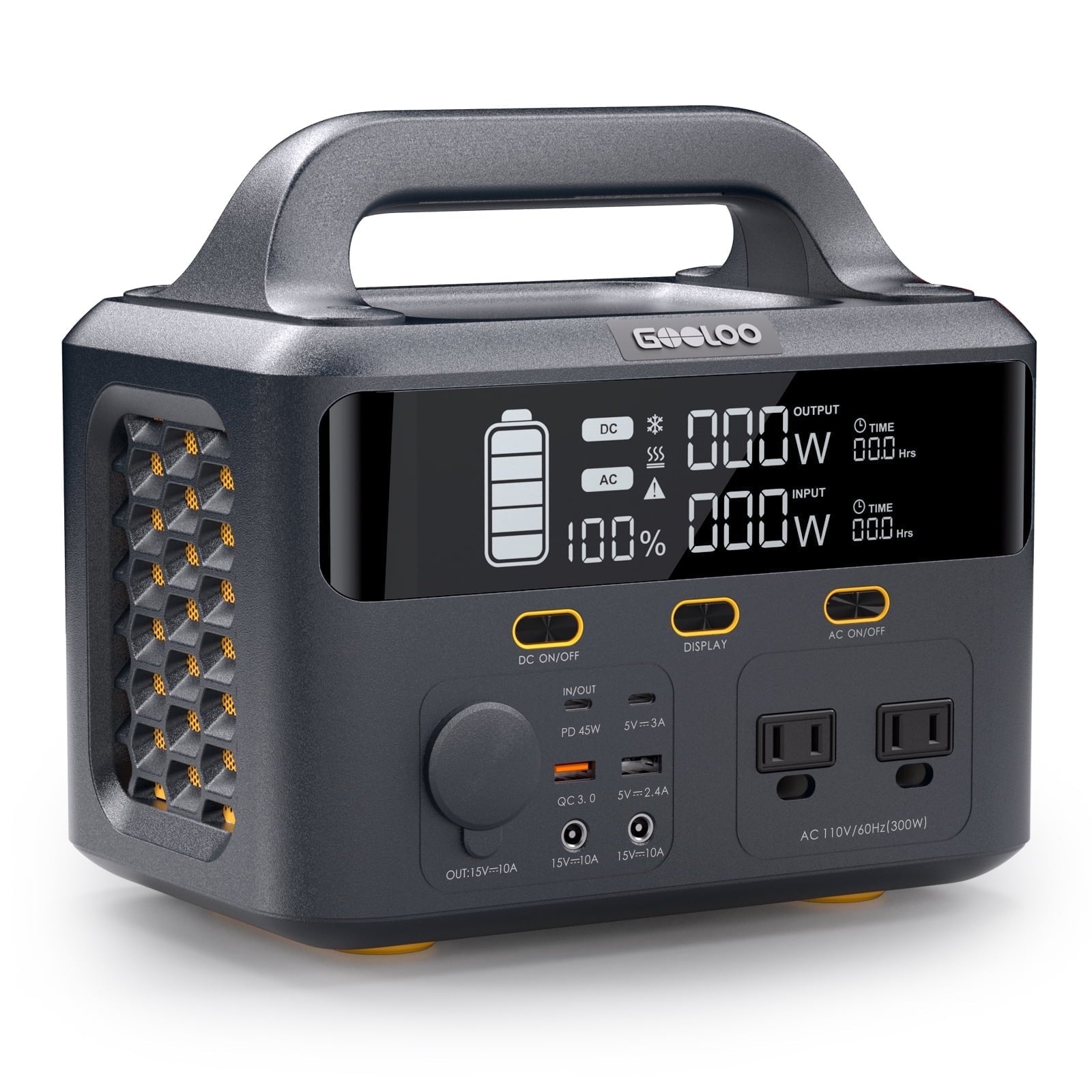 GOOLOO Discovery 300 Portable Power Station 259Wh, 300W Solar Generator with 7" LCD Display, 9 Ports for Charging CPAP/Laptop/Camping, USB-C PD 45W, Fast Charge in 2H, Lightweight 8.4lbs for Emergenc