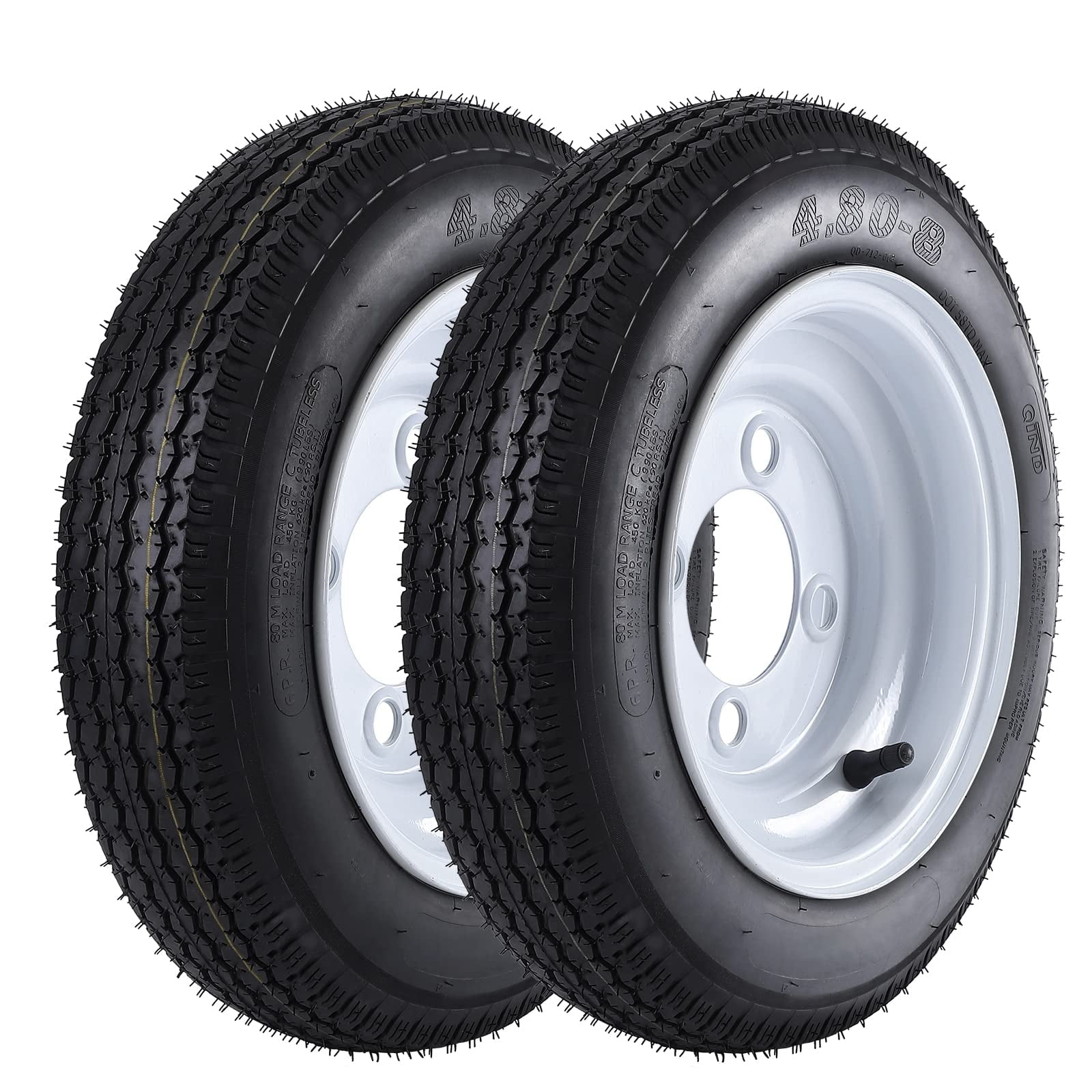 Garvee 480-8 Tire & Wheel Trailer Tires 4.80-8 4.80x8 4.8-8 with 8" White 4 Lug Rims, Load Range C, 6PR, Set Of 2