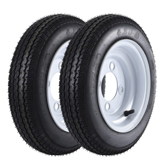 Garvee 480-8 Tire & Wheel Trailer Tires 4.80-8 4.80x8 4.8-8 with 8" White 4 Lug Rims, Load Range C, 6PR, Set Of 2