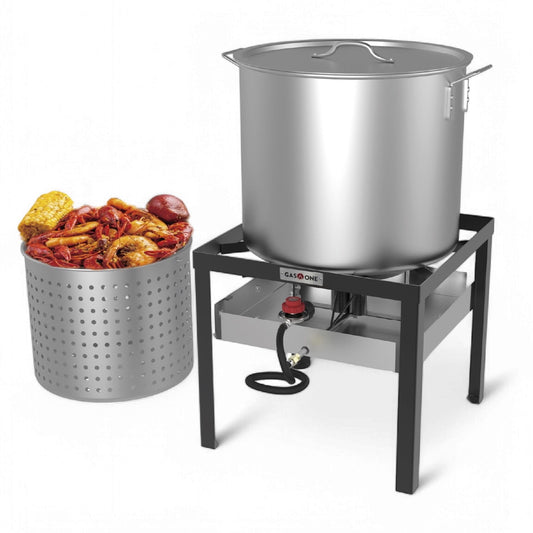 GasOne Seafood Boil Kit with Propane Burner, Propane Regulator, 100Qt Pot with Basket – Heavy Duty