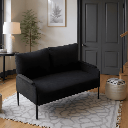Gewnee 45.7”Small Modern Loveseat Couch,Fabric Upholstered 2-seater Sofa for Apartment or Small Living Room(Black)