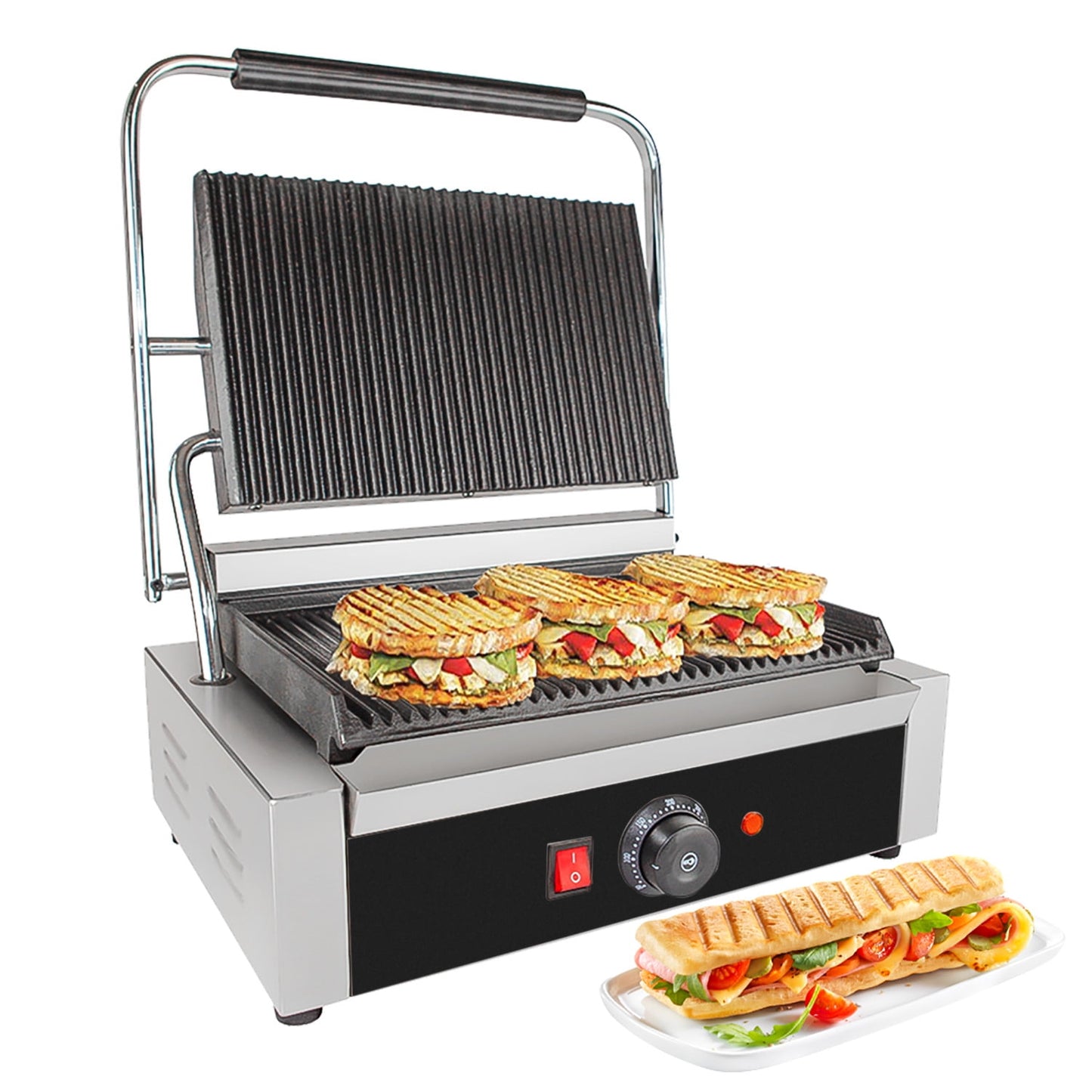 GorillaRock Electric Panini Grill | Nonstick Sandwich Press | Manual Control | 110V
