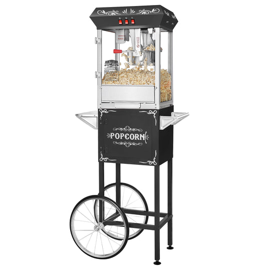 Great Northern â€œFoundationâ€ Full Popcorn Popper Machine w/ Cart (8 oz, Black)