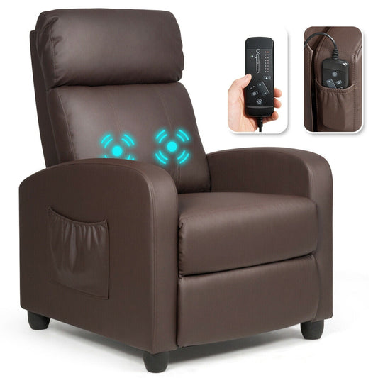Gymax Massage Recliner Chair Single Sofa PU Leather Padded Seat with Footrest Brown