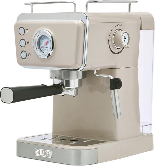 HADEN Barista Brew Espresso Coffee Machine, Stainless Steel Espresso Maker with Milk Frother and Steamer Function and 1.5L Water Tank, Putty & Copper