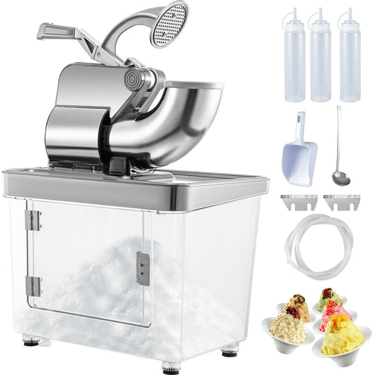 HCY 110V Commercial Ice Crusher 440LBS/H, ETL Approved 300W Electric Snow Cone Machine with Dual Blades, Stainless Steel Shaved Ice Machine with Safety On/Off Switch for Family, Restaurants, Bars