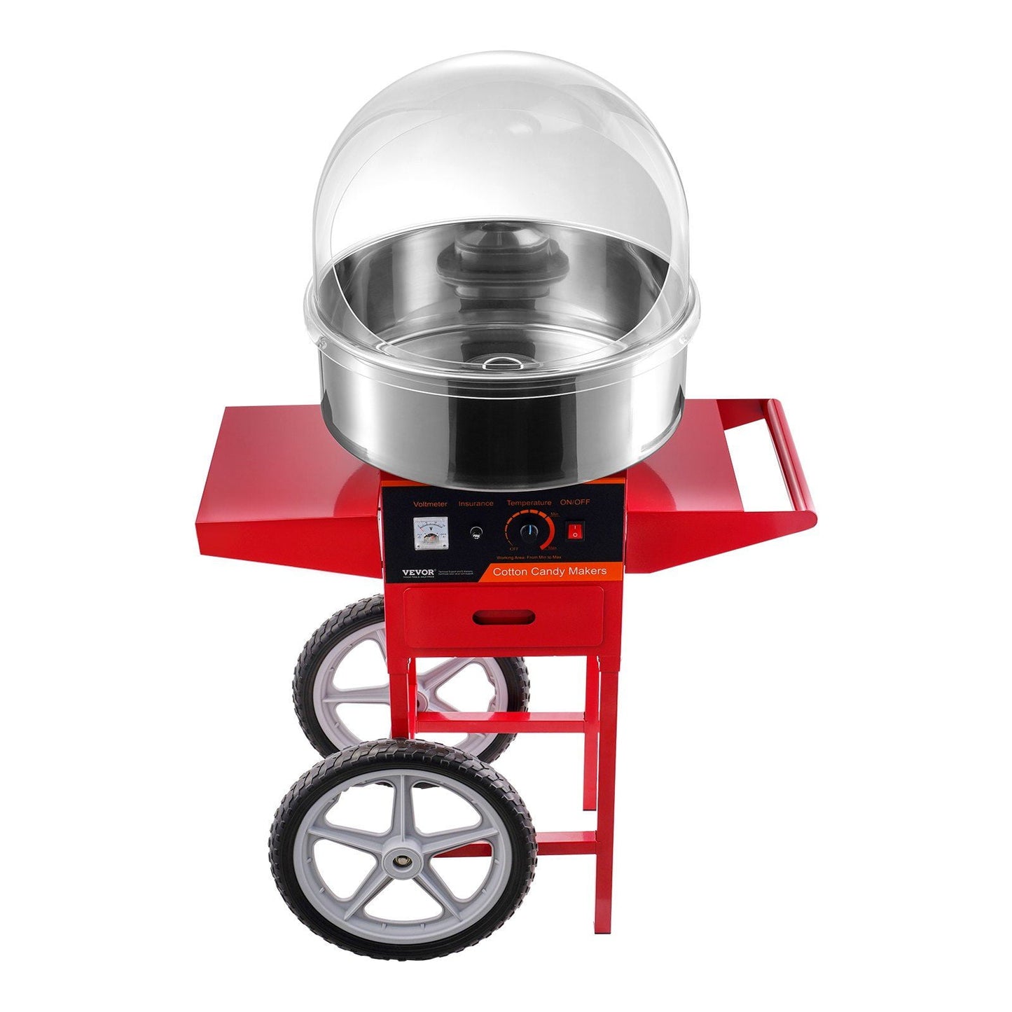 HCY Electric Cotton Candy Machine with Cart, 1000W Commercial Candy Floss Maker with Cover, Stainless Steel Bowl, Sugar Scoop and Drawer, Perfect for Home, Kids Birthday, Family Party, Red