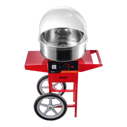 HCY Electric Cotton Candy Machine with Cart, 1000W Commercial Candy Floss Maker with Cover, Stainless Steel Bowl, Sugar Scoop and Drawer, Perfect for Home, Kids Birthday, Family Party, Red