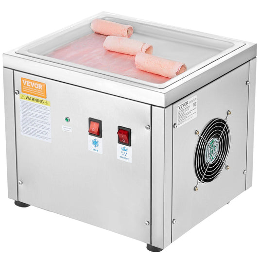 HCY Fried Ice Cream Roll Machine, 11" x 9.5" Stir-Fried Ice Cream Pan, Stainless Steel Rolled Ice Cream Maker with Compressor and 2 Scrapers, for Making Ice Cream, Frozen Yogurt, Ice Cream Rolls